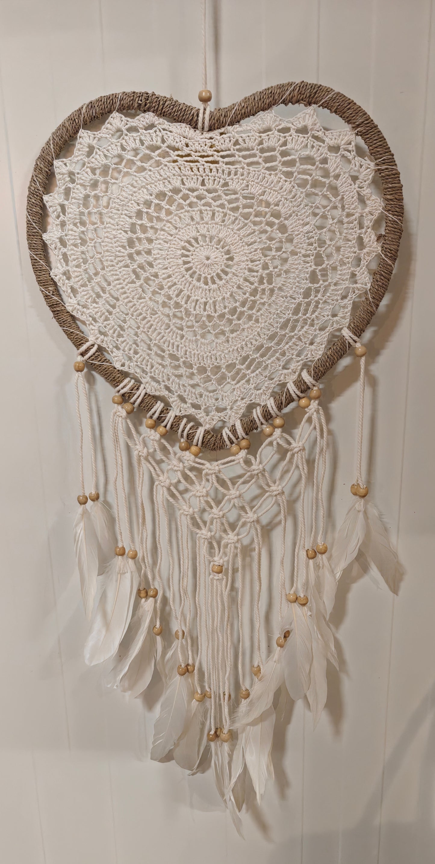 425427 Macrame hart dromenvanger 30 cm